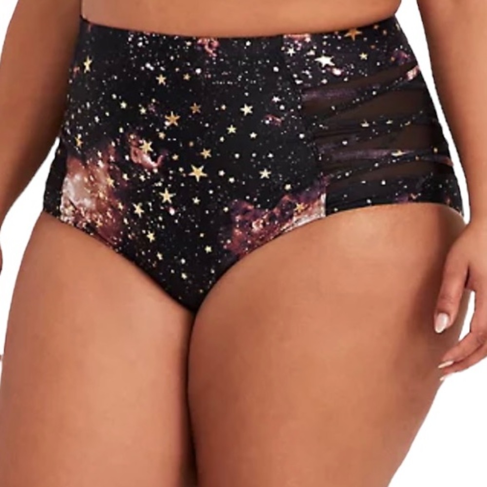 torrid Black Celestial Lattice Mesh Inset High Waist Swim Bottom 2X